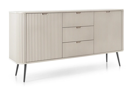 Zoya 168 cm beige Kommode elegantes Design ovale Form auf Metallbeinen geschmackvolle geriffelte Front gesetzt