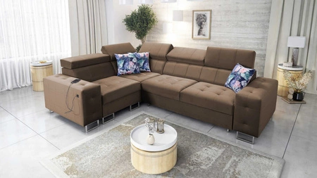 Ecksofa mit Schlaffunktion Hampton II hellbraun links stilvolles Ecksofa Bett weiche Polsterung Stoffart Samt