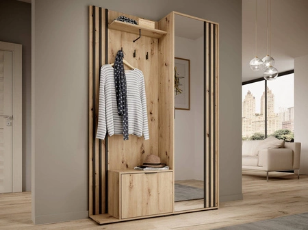 Garderobe Aspen 131 cm Eiche handwerkliche Garderobe mit dekorativen schwarzen Lamellen funktionelle und praktische Flurgarderobe