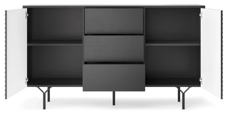 Kommode Adamant 144 cm schwarz graphit modernes Design push to open system für Türen und Schubladen original Möbel mit gefräster Front