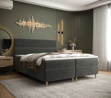 Boxspringbett Bing 180x200 graphit im modernen skandinavischen Stil mit markantem Kopfteil