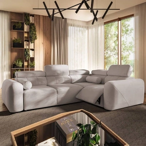 Ecksofa mit Schlaffunktion Cantare II Lux elfenbeinfarbenes rechtsseitiges Komfort-Ecksofa mit hochklappbarem Fußteil weicher Stoff