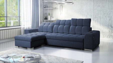 Ecksofa mit Schlaffunktion Luigi blau links Ecksofa mit zwei Bettkästen Stoff mit einer interessanten Struktur