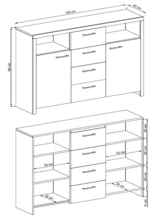 Möbelset Neba Eiche riviera moderne Schrankwand ideal für Wohnzimmer und Sitzungssaal in Originalfarben