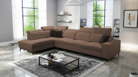Ecksofa mit Schlaffunktion Kelly Sleek XI hellbraun linke Seite stilvolles und bequemes Ecksofa aus strapazierfähigem Webstoff