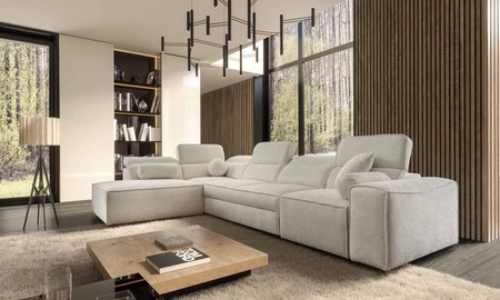 Ecksofa mit Schlaffunktion Viano XI creme linksseitig modisches und stilvolles Ecksofa mit verstellbaren Kopfstützen Zierkissen