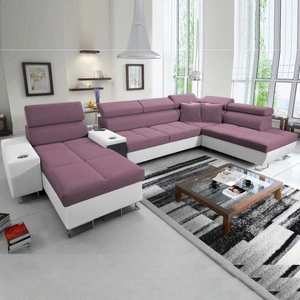 Ecksofa mit Schlaffunktion Dafni V heather / white left velvet bequemes und komfortables Ecksofa mit verstellbaren Kopfstützen