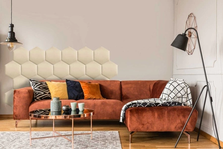 Gepolstertes Paneel Hexagon 30x26 cm cremefarbenes stilvolles Wandpaneel aus Veloursstoff modische Dekoration für jedes Interieur