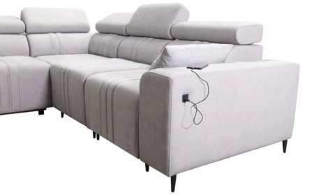 Ecksofa mit Schlaffunktion Castel III grau-braun rechtes Ecksofa mit zwei Bettkästen verstellbare Kopfstützen