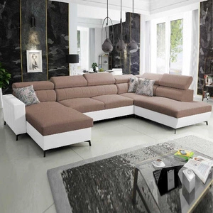 Ecksofa mit Schlaffunktion Savona VI hellbraun/weiß links bequemes Ecksofa für Wohnzimmer mit zwei Bettkästen