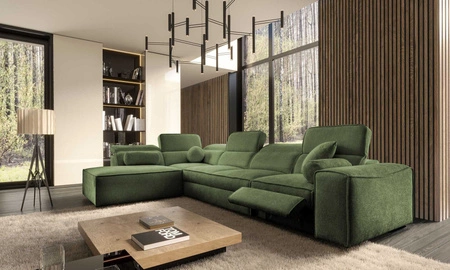 Ecksofa mit Schlaffunktion Viano XI Lux grün links Design-Ecksofa mit ausziehbarem Fußteil und Bettzeugstaufach