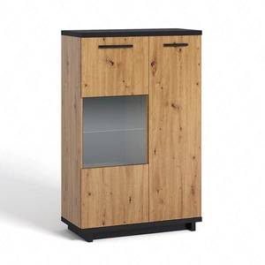 Simi 90 cm Schrank Eiche artisan / schwarz minimalistisches Design klassische Form ideale Kommode für Wohnzimmer oder Sitzungssaal