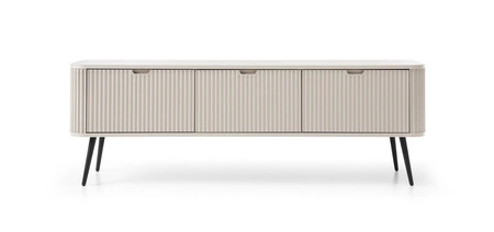 TV Schrank Zoya 168 cm beige modernes Design massive Metallbeine geriffelte Front charakteristische ovale Form