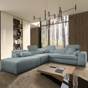 Ecksofa mit Schlaffunktion Viano IX grau blau links stilvolles Ecksofa mit Bettzeugcontainer ideales Möbelstück für ein großes Wohnzimmer