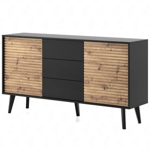 Kommode Saipan 154 cm schwarz / Eiche handwerklich modernes Design funktionell ideal für klassische und skandinavische Innenräume dekorative geriffelte Dekoration