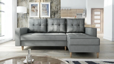 Ecksofa mit Schlaffunktion Vaso hellgrau universal bequemes Ecksofa für Wohnzimmer im skandinavischen Stil großes Bettzeugfach