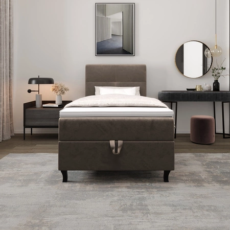 Boxspringbett Melba 120x200 hellbraun Bett im modernen skandinavischen Stil mit gepolstertem Kopfteil Bett mit Staukasten