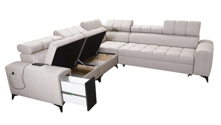 Ecksofa mit Schlaffunktion Bolmso III beige linkes Ecksofa mit Bettzeugcontainer Vollauszug in der Seite des Möbels