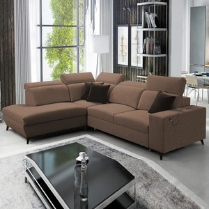 Ecksofa mit Schlaffunktion Kelly Sleek VII hellbraun links geflochten bequemes und funktionelles Ecksofa für Wohnzimmer