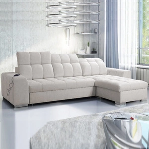 Ecksofa mit Schlaffunktion Luigi hellbeige rechtes Ecksofa mit zwei Bettkästen Stoff mit einer interessanten Struktur
