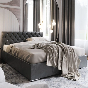 Polsterbett Bauru 180x200 grau mit Container im modernen skandinavischen Stil mit gestepptem Kopfteil mit Kristallen