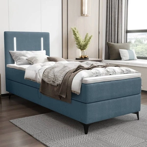 Boxspringbett Norco 90x200 blau stilvolles Bett mit Staukasten Beleuchtung im Kopfteil fügt eine einzigartige Note