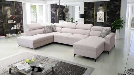 Ecksofa mit Schlaffunktion Savona VI creme rechts elegantes und bequemes Ecksofa für Wohnzimmer mit zwei Bettkästen 
