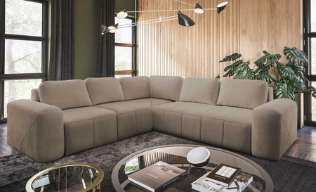 Ecksofa mit Schlaffunktion Bovec III dunkelbeige links extrem stilvolles Ecksofa perfekt für ein geräumiges Wohnzimmer