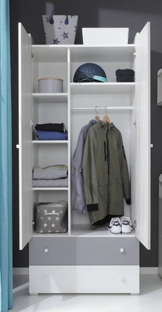 Kleiderschrank Arona 80 cm weiß / Eiche wilton weiß / grau ideal für das Jugendzimmer stilvoller und geräumiger Kleiderschrank mit Schubladen