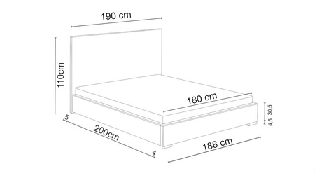 Reus gepolstertes Bett 180x200 grau mit modernem Kopfteil ideal für Schlafzimmer
