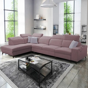 Ecksofa mit Schlaffunktion Kelly Sleek XI lavendel rosa linke Seite stilvolles und bequemes Ecksofa aus strapazierfähigem Webstoff