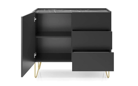 Kommode mit Schubladen Madisonum 97 cm Schwarzer Graphit / Schwarzer Königs-Marmor Modernistisches Design dekorativer Marmoroberfläche