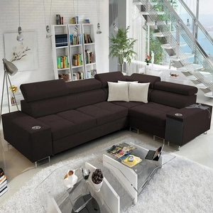 Ecksofa mit Schlaffunktion Dafni II braun rechts geflochtenes Ecksofa mit Bettzeugstauraum Vollauszug in der Seitenwand