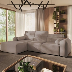 Ecksofa mit Schlaffunktion Cantare dunkelbeige linke Seite funktionelles und bequemes Ecksofa mit modernem Design Plüschstoff