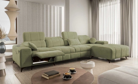 Ecksofa mit Schlaffunktion Penejos XII Lux olivgrün rechtes Stilvolles Schlafsofa mit komfortablem ausziehbarem Fußteil