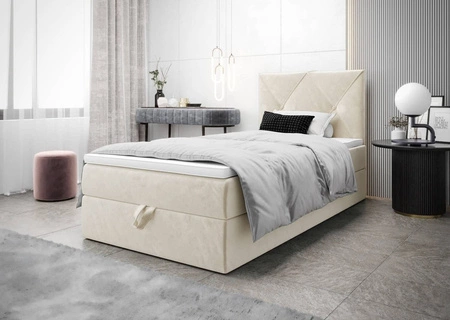 Boxspringbett Arvada 120x200 beige im modernen skandinavischen Stil mit gepolstertem Kopfteil Bett mit Staukasten