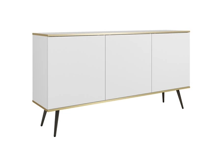 Kommode Luxury 160 cm weißes elegantes Design Korpus mit goldenen trim Kommode auf schwarzen Metallbeinen unterstützt gekrönt