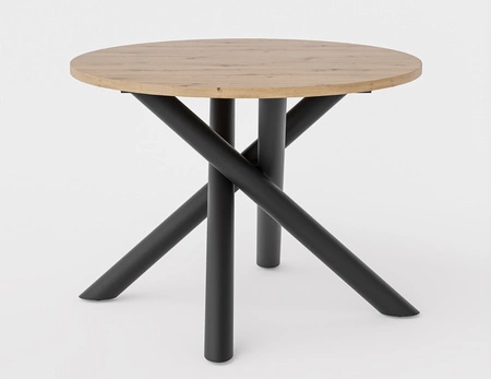 Runder Tisch Lyon 110 cm Eiche artisan / schwarzer Designer-Esstisch auf Metallspinnenbeinen höhenverstellbar