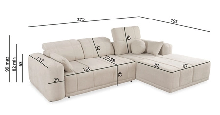 Ecksofa mit Schlaffunktion Cetara braun rechte Seite stilvolles Design komfortable Schiebelehne verstellbare Kopfstützen