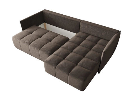 Ecksofa mit Schlaffunktion Oroso hellbraun rechts Ecksofa weicher Samtstoff mit hydrophober Beschichtung Bettzeugbehälter