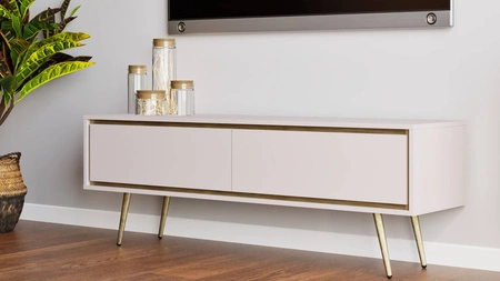 RTV-Schrank Nevea 150 cm beige eleganter Schrank in dezenten Farben originelle Dekoration für jedes Interieur stabile goldene Beine