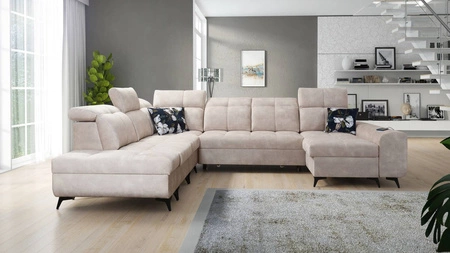 Ecksofa mit Schlaffunktion Buffalo X beige linke Seite funktionelles und bequemes Ecksofa für einen Raum mit Bettzeugcontainern