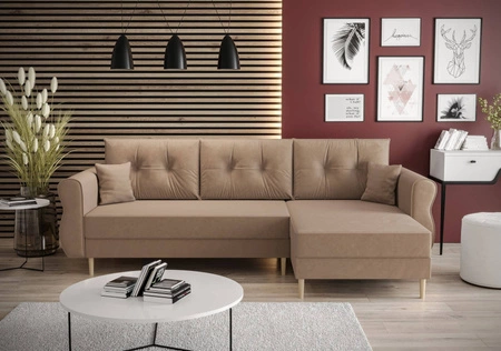 Ecksofa mit Schlaffunktion Wilkins hellbraun rechte Seite stilvolles und modernes Design, das zu jeder Einrichtung passt