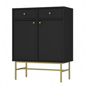 Schubladenkommode Kioto III 84 cm schwarz graphit ideale Kommode für Wohn- oder Schlafzimmer im modernen Stil goldener Metallrahmen