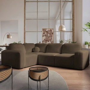Ecksofa mit Schlaffunktion Arbon II braun linkes Sofa stilvolles Design ausgeprägte runde Form Bettzeugbehälter