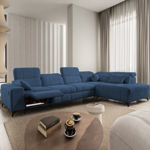 Ecksofa mit Schlaffunktion Penejos XI Lux blau rechtsseitig stilvolles Ecksofa mit komfortablem ausziehbarem Fußteil