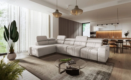 Ecksofa mit Schlaffunktion Castel XI beige linke Seite bequemes Ecksofa mit Stauraum für Bettzeug strapazierfähiger Stoff 