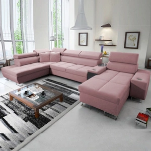 Ecksofa mit Schlaffunktion Dafni V Indisch Rosa Rechtshänder Samt komfortables und bequemes Ecksofa mit verstellbaren Kopfstützen