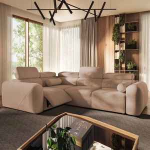 Ecksofa mit Schlaffunktion Cantare II Lux Lachs links bequemes Ecksofa für Wohnzimmer mit Lift Fußstütze weicher Stoff