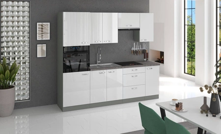 Bianka Küchenmöbelset 240 cm Hochglanzfronten ideal für moderne skandinavische und klassische Einrichtungsstile